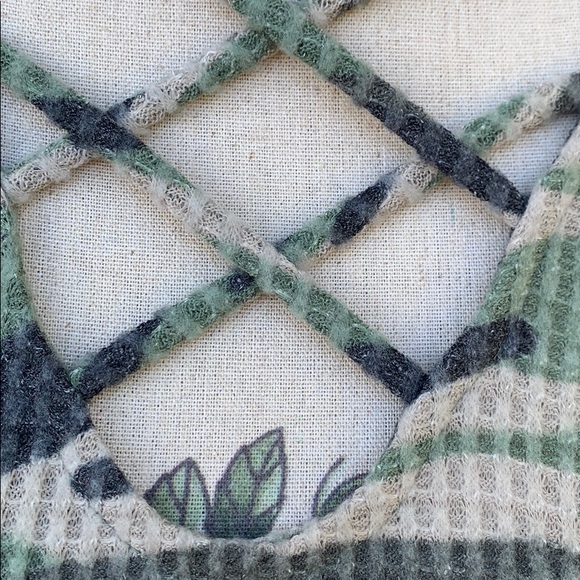 Cherish Green Camouflage Criss Cross Brushed Waffle Top - Picture 5 of 8
